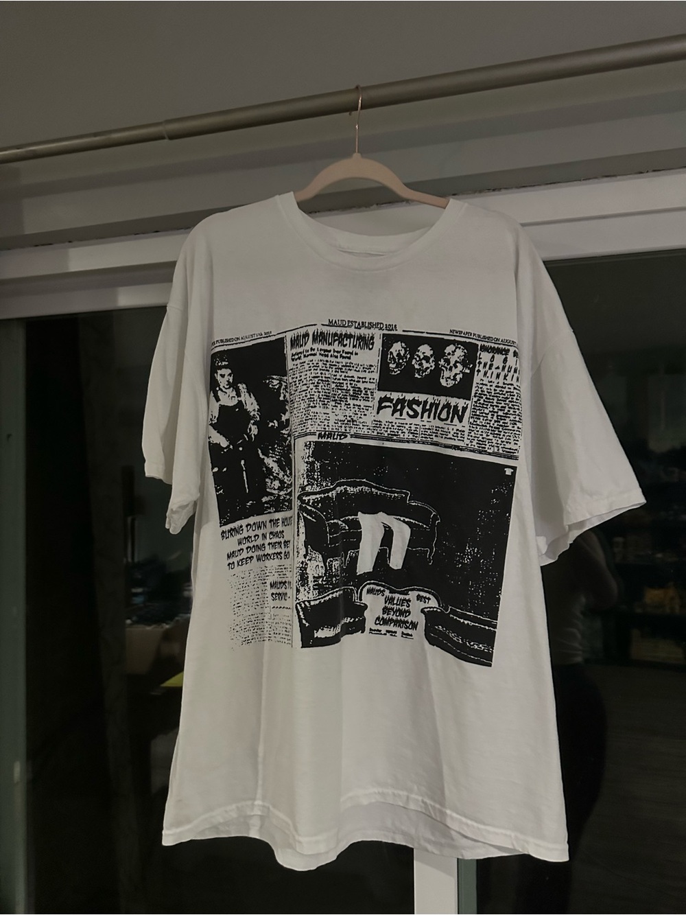 White Short-Sleeve Graphic Tee with Black Print